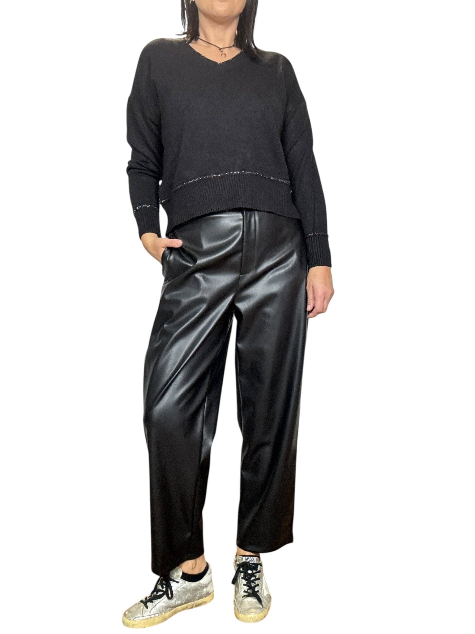 PANTALONE A UOVO IN ECOPELLE VICOLO - XE BLU ABBIGLIAMENTO