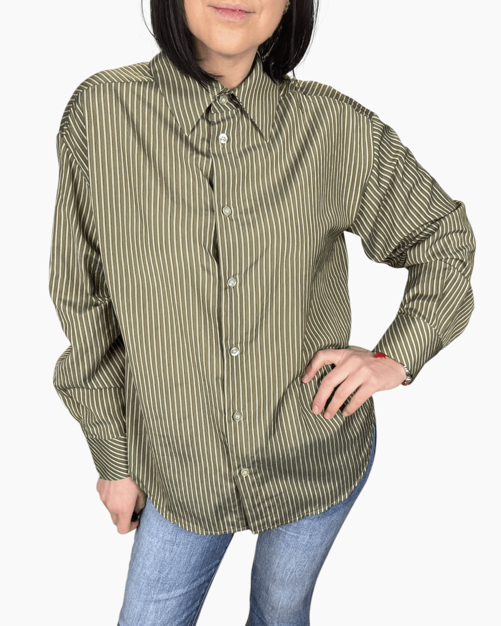 CAMICIA OVER A RIGHE SUSY MIX - XE BLU ABBIGLIAMENTO