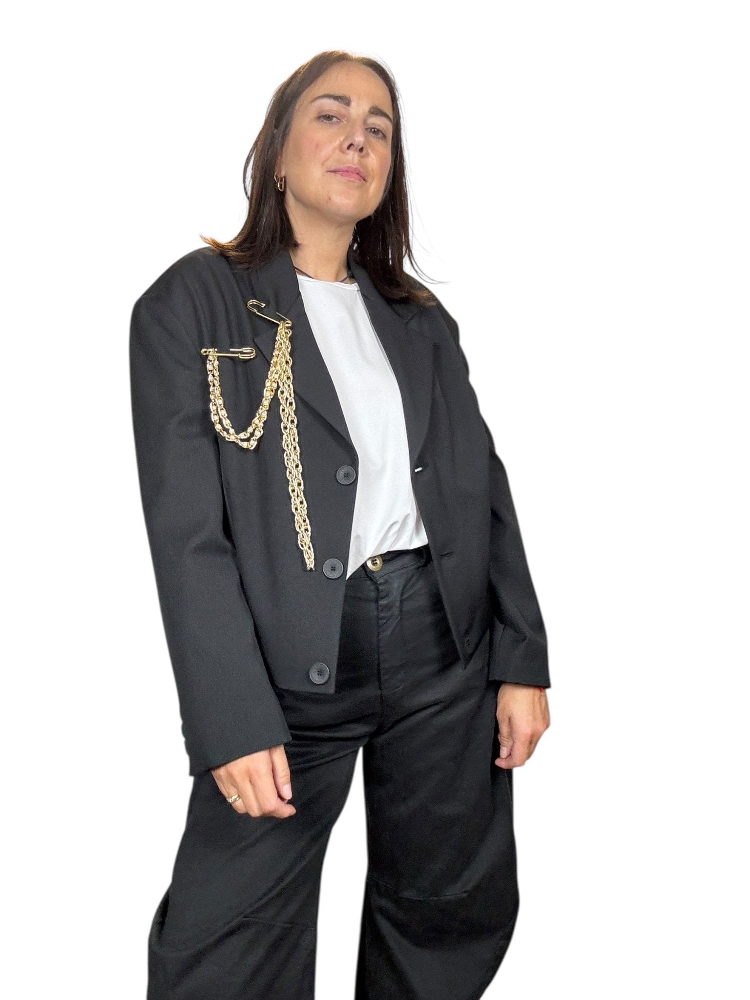 GIACCA CROPPED CON SPILLE A CATENA SUSY MIX - XE BLU ABBIGLIAMENTO