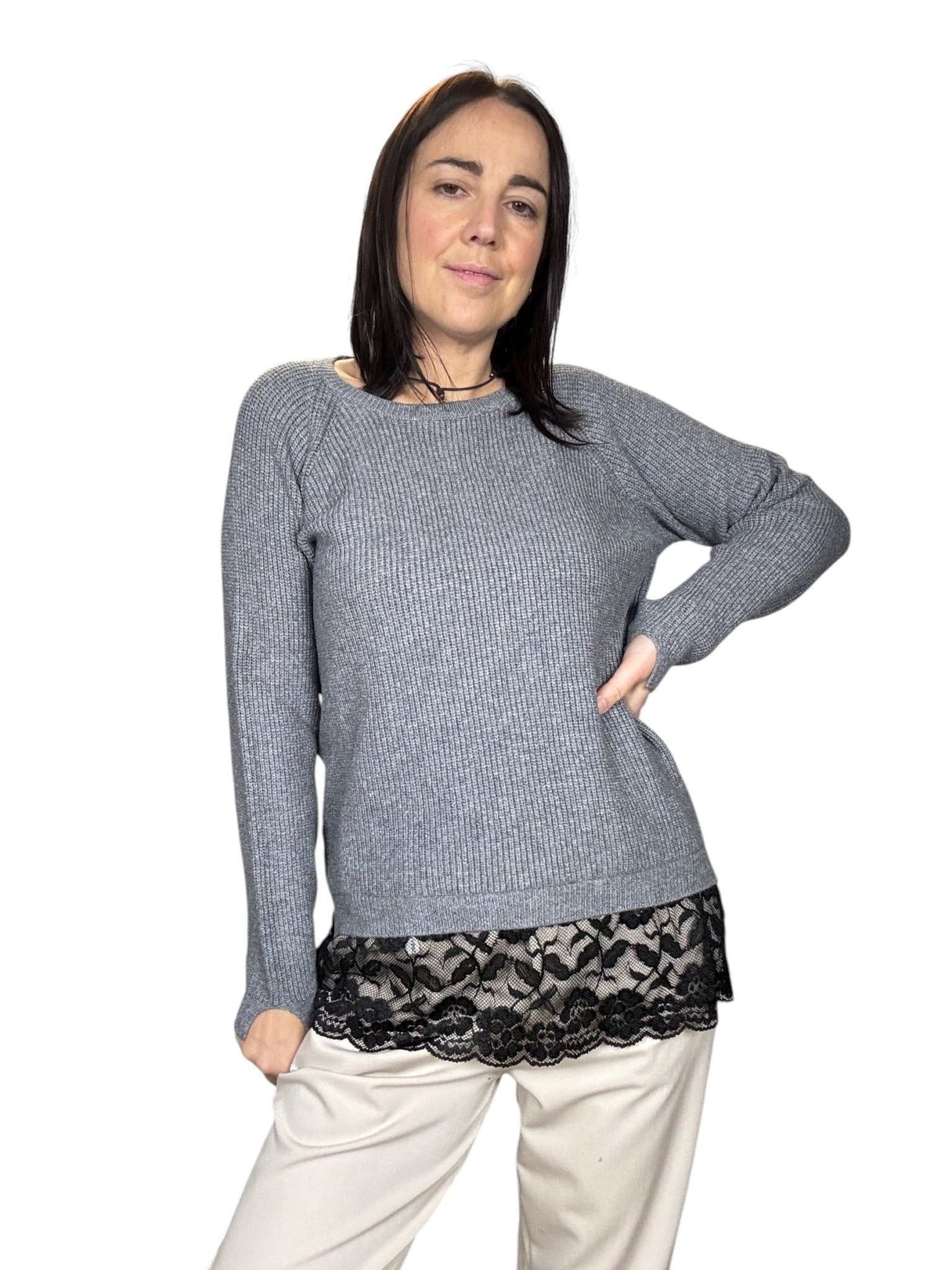 MAGLIA CON INSERTO IN PIZZO SUSY MIX - XE BLU ABBIGLIAMENTO