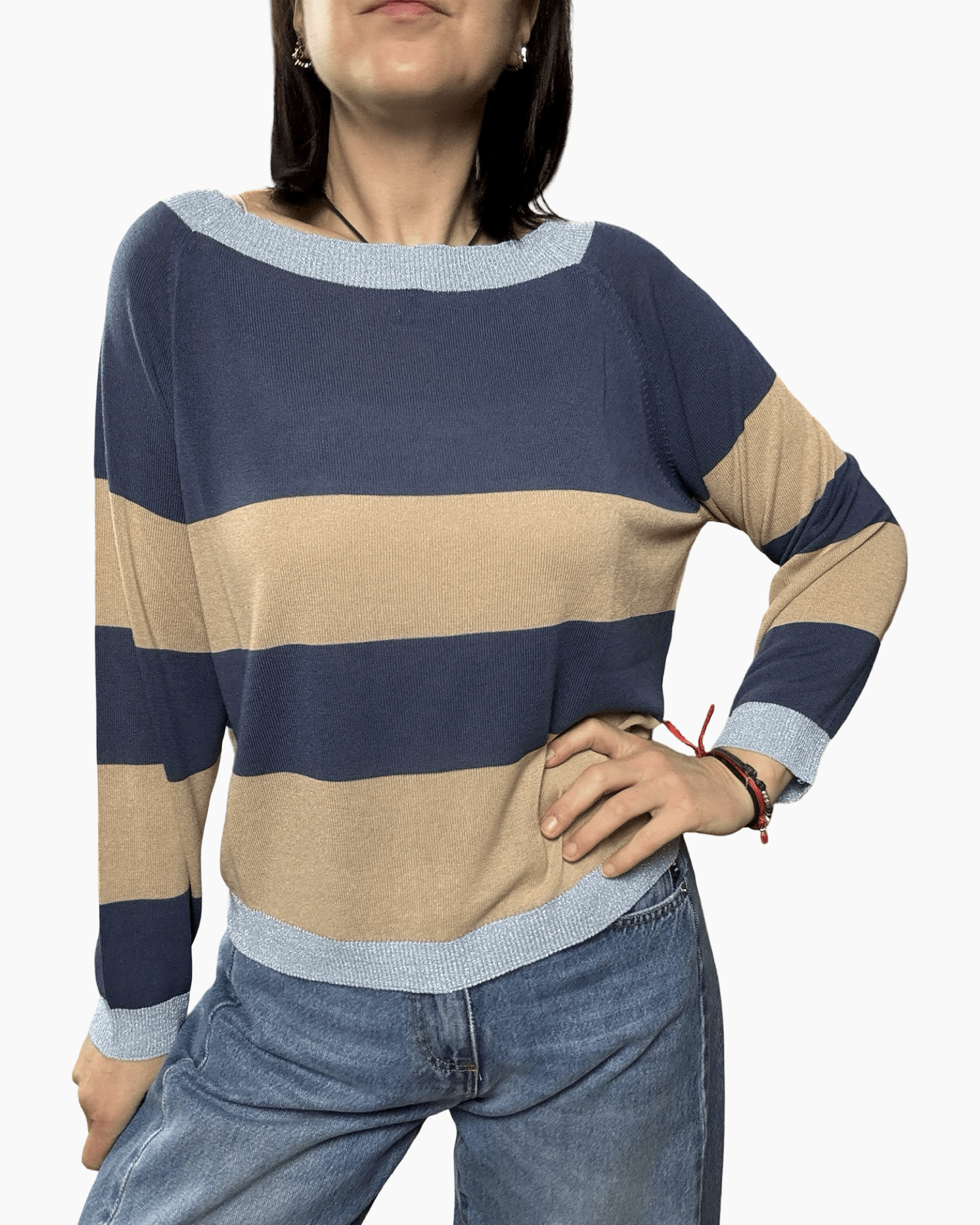 MAGLIA FLUIDA A RIGHE CON PROFILO SUSY MIX - XE BLU ABBIGLIAMENTO