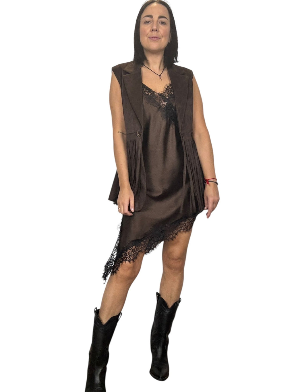 GILET IN ECODAINETTO CON FRANGE SUSY MIX - XE BLU ABBIGLIAMENTO