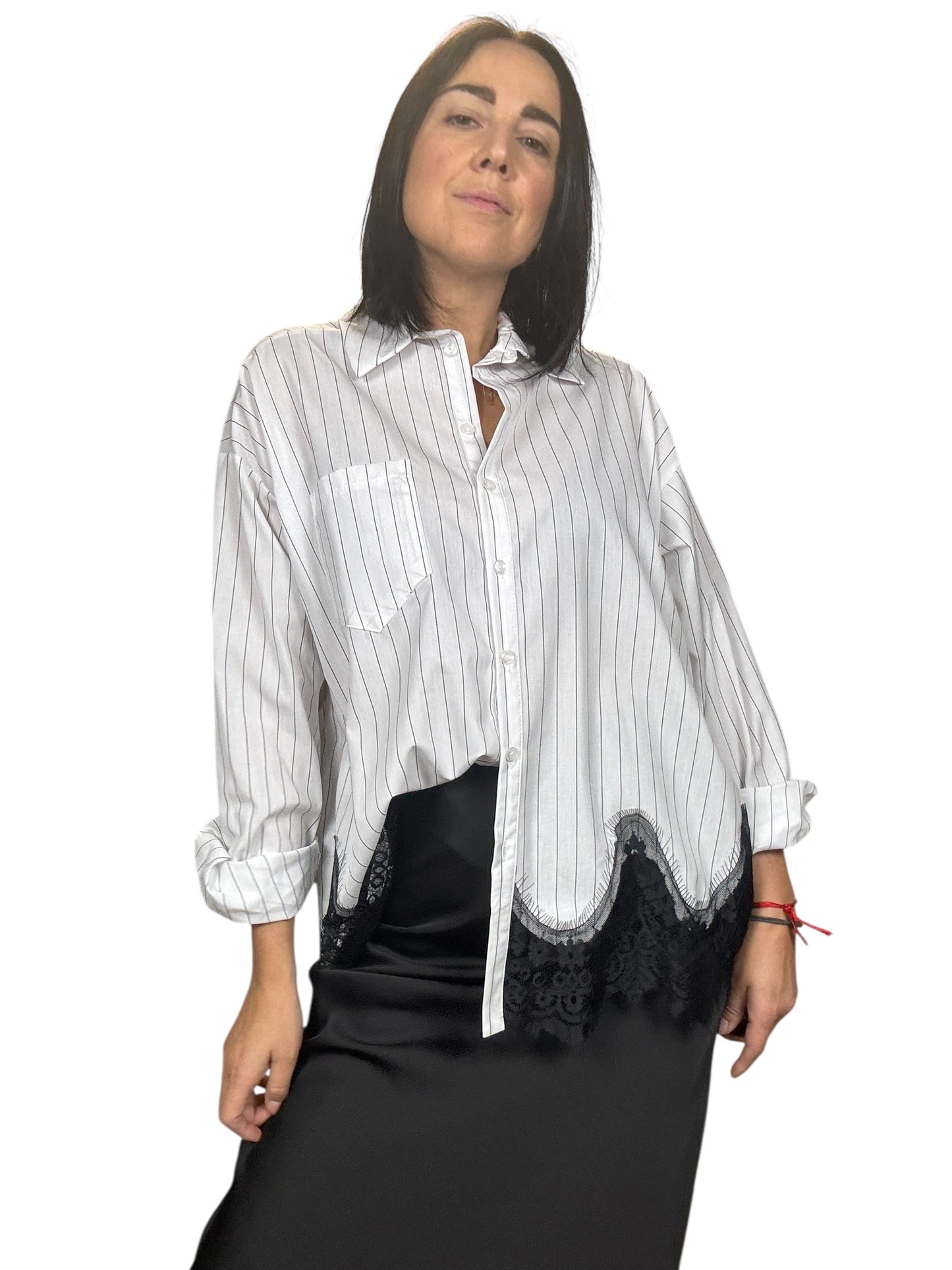 CAMICIA IN COTONE CON INSERTO IN PIZZO MOTEL