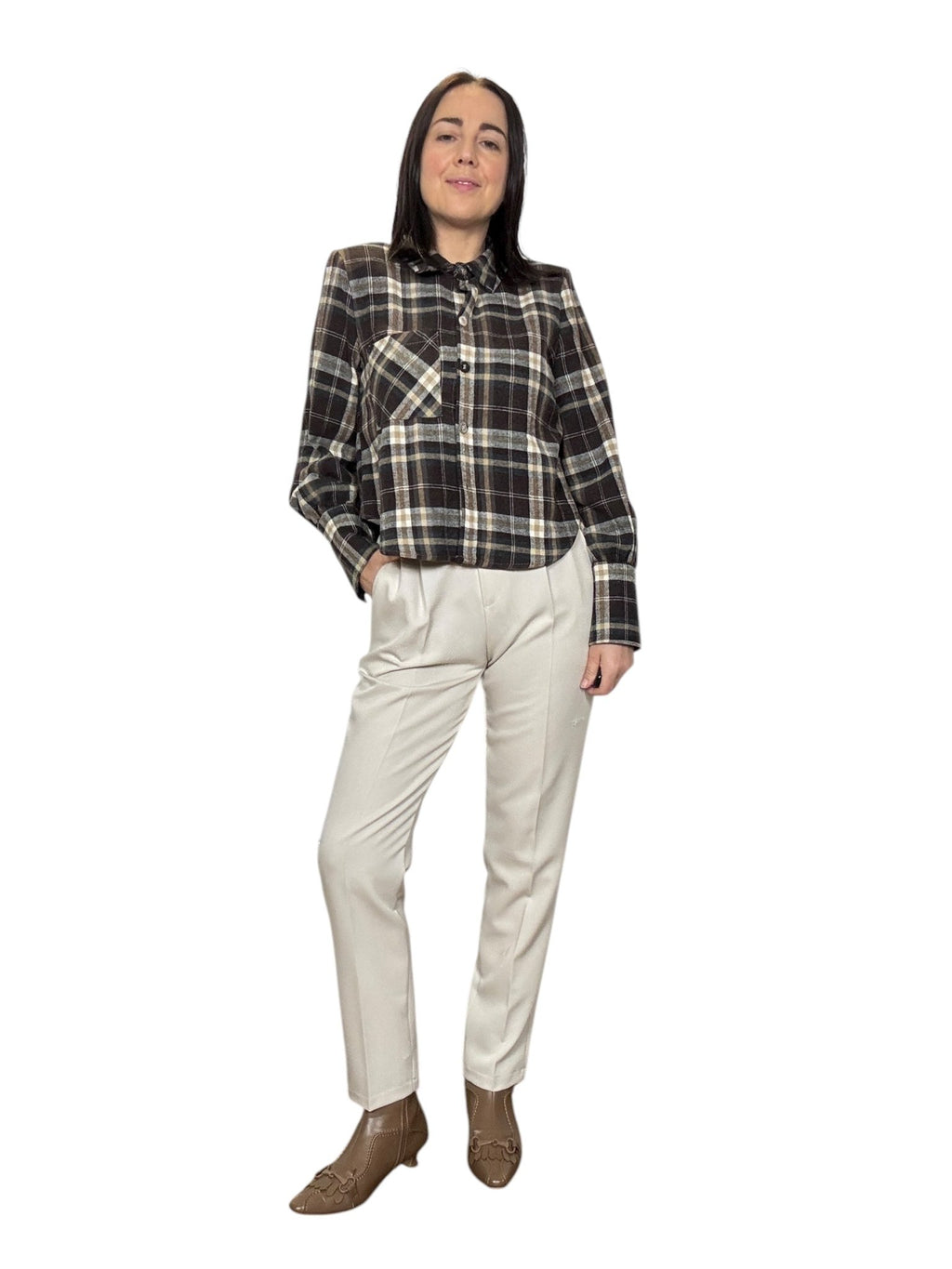 CAMICIA CHECK CROPPED SUSY MIX - XE BLU ABBIGLIAMENTO