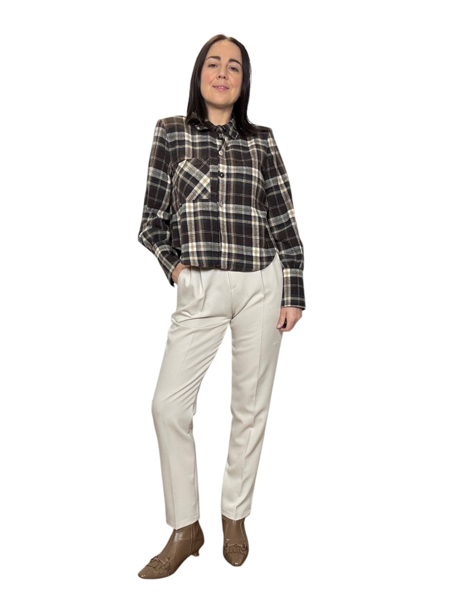 CAMICIA CHECK CROPPED SUSY MIX - XE BLU ABBIGLIAMENTO