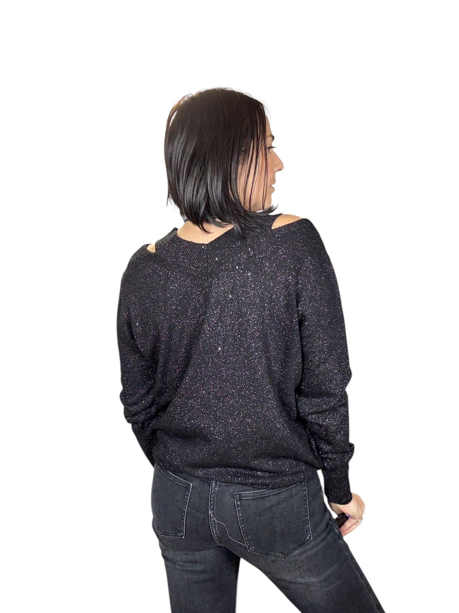 MAGLIA IN LUREX DOPPIO SCOLLO SUSY MIX - XE BLU ABBIGLIAMENTO