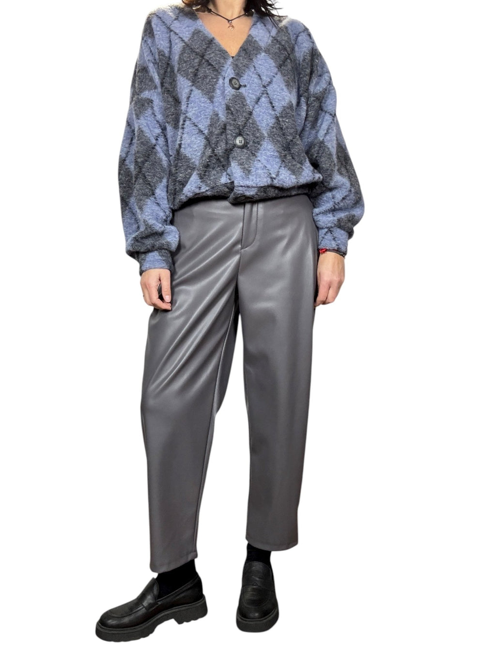 PANTALONE A UOVO IN ECOPELLE VICOLO - XE BLU ABBIGLIAMENTO