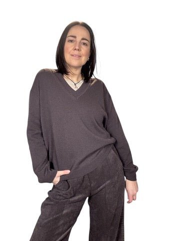 MAGLIA IN PURA LANA SCOLLO A V SUSY MIX - XE BLU ABBIGLIAMENTO