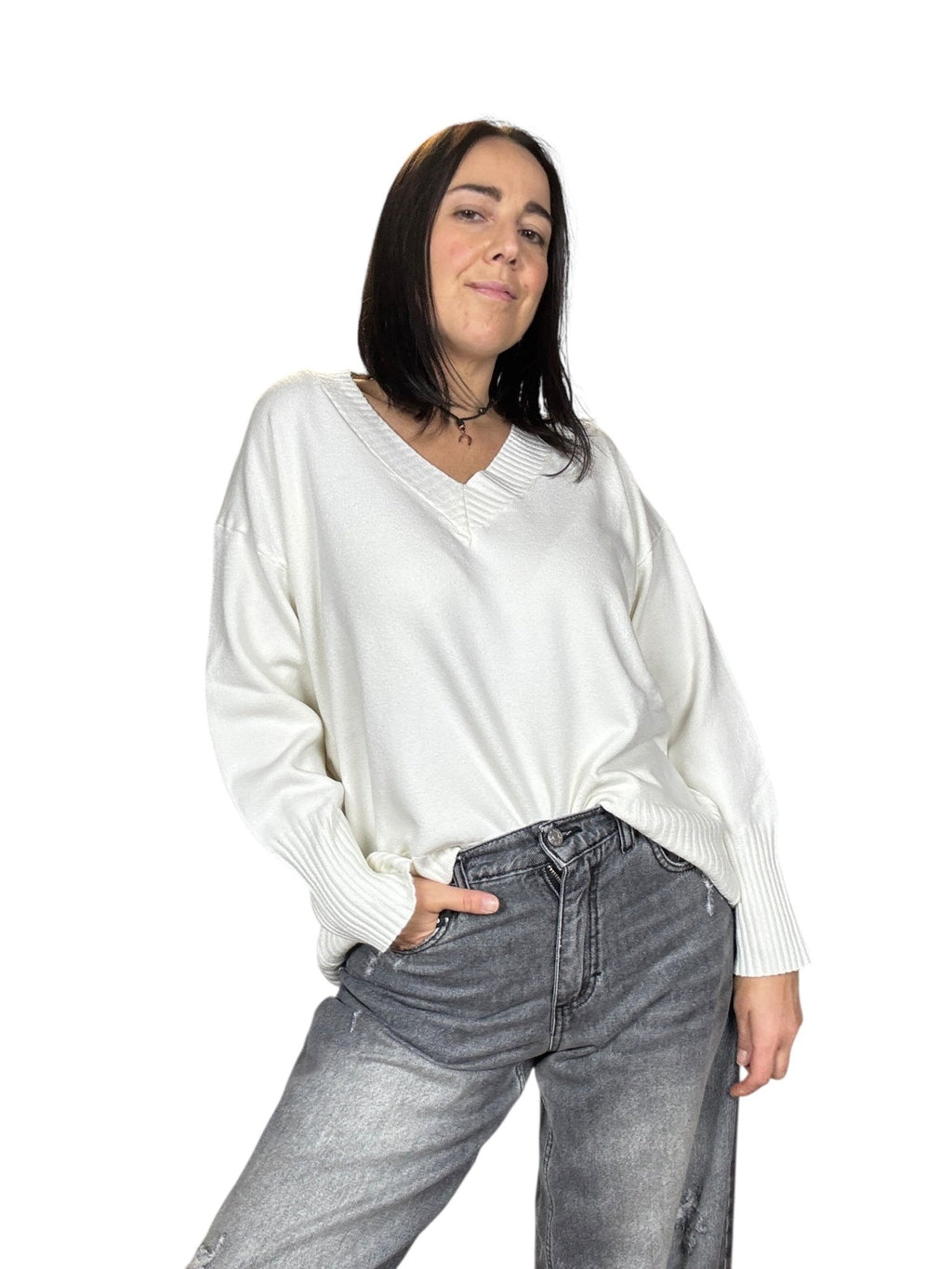 MAGLIA SCOLLO A V SUSY MIX - XE BLU ABBIGLIAMENTO