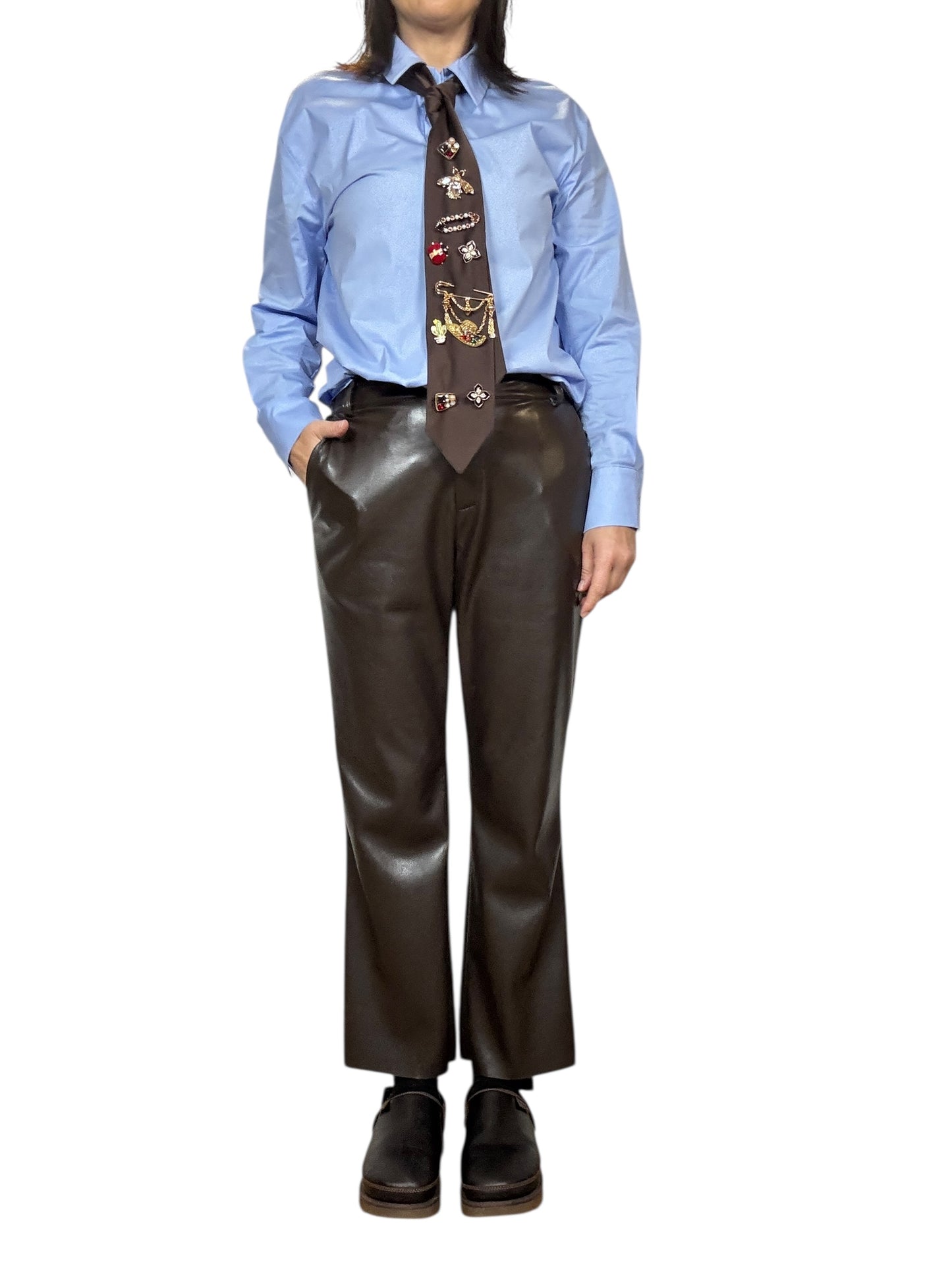 PANTALONE IN ECOPELLE A TROMBETTA TENSIONE IN