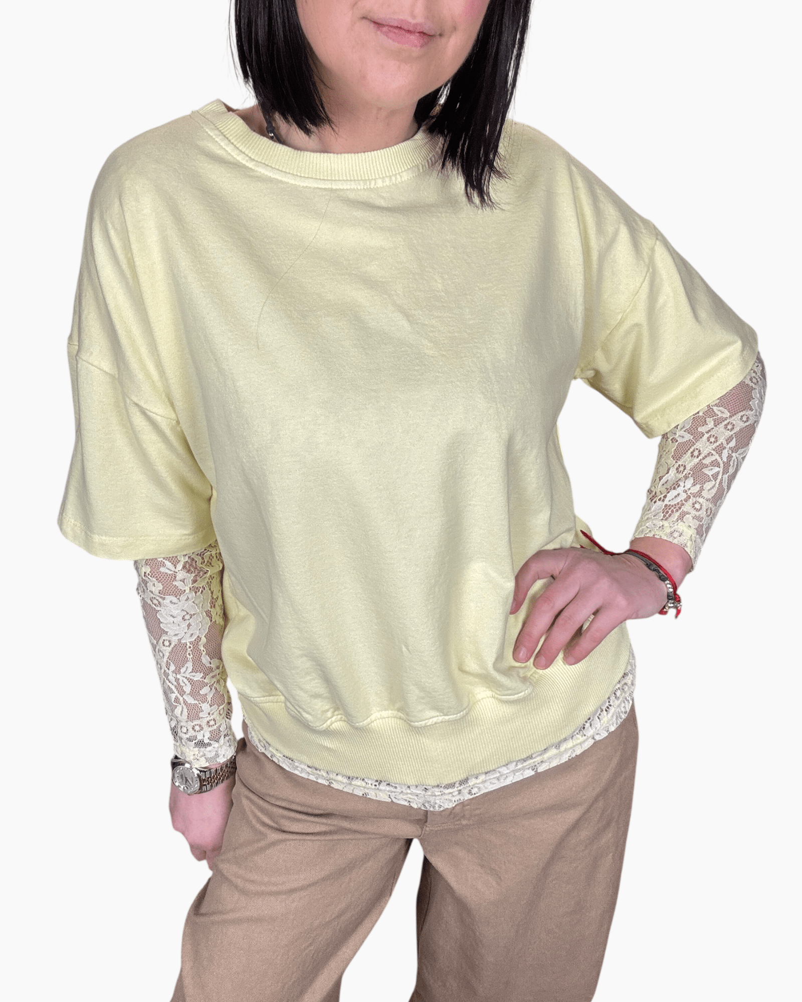 FELPA INSERTO IN PIZZO SUSY MIX - XE BLU ABBIGLIAMENTO