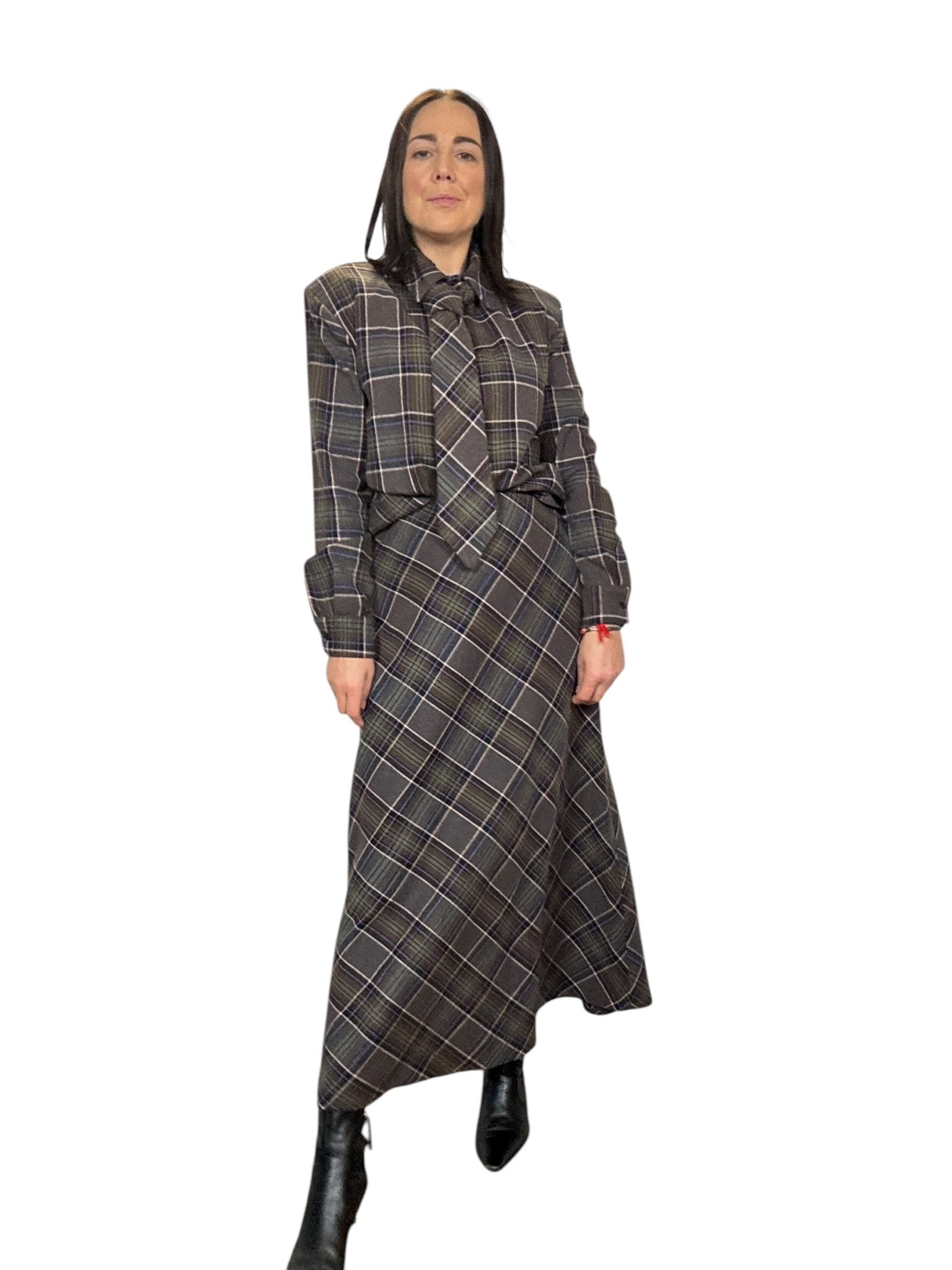 CAMICIA CON CRAVATTA CHECK TENSIONE IN - XE BLU ABBIGLIAMENTO