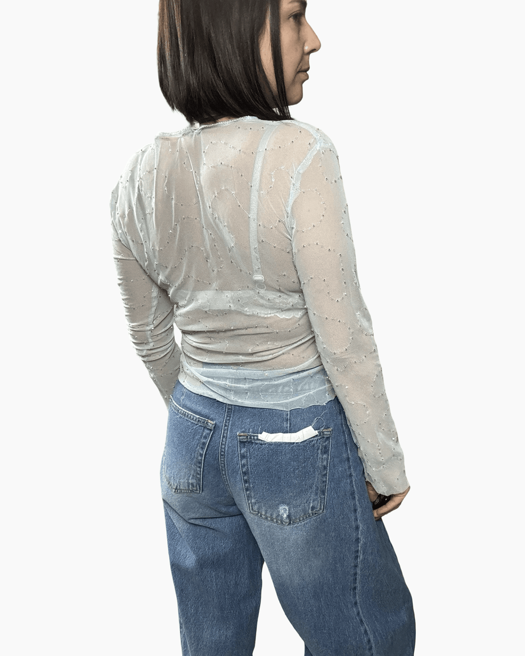 MAGLIETTA IN TULLE CON STRASS SUSY MIX - XE BLU ABBIGLIAMENTO