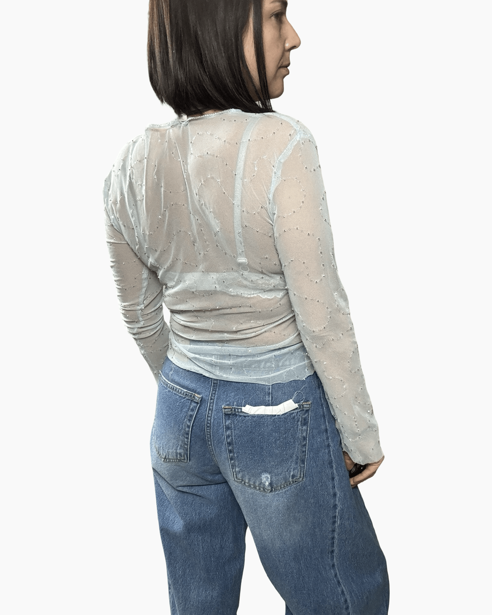 MAGLIETTA IN TULLE CON STRASS SUSY MIX - XE BLU ABBIGLIAMENTO