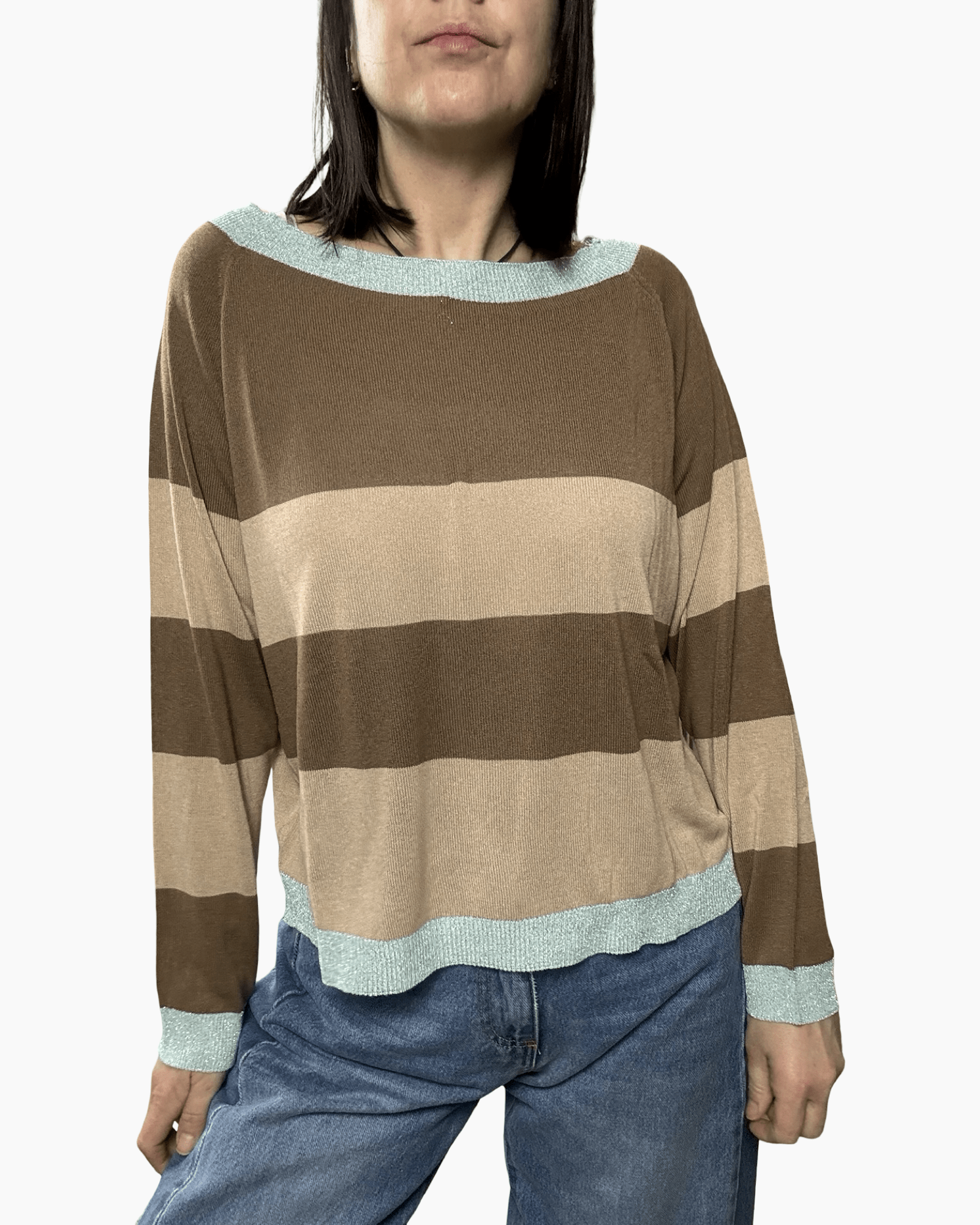 MAGLIA FLUIDA A RIGHE CON PROFILO SUSY MIX - XE BLU ABBIGLIAMENTO