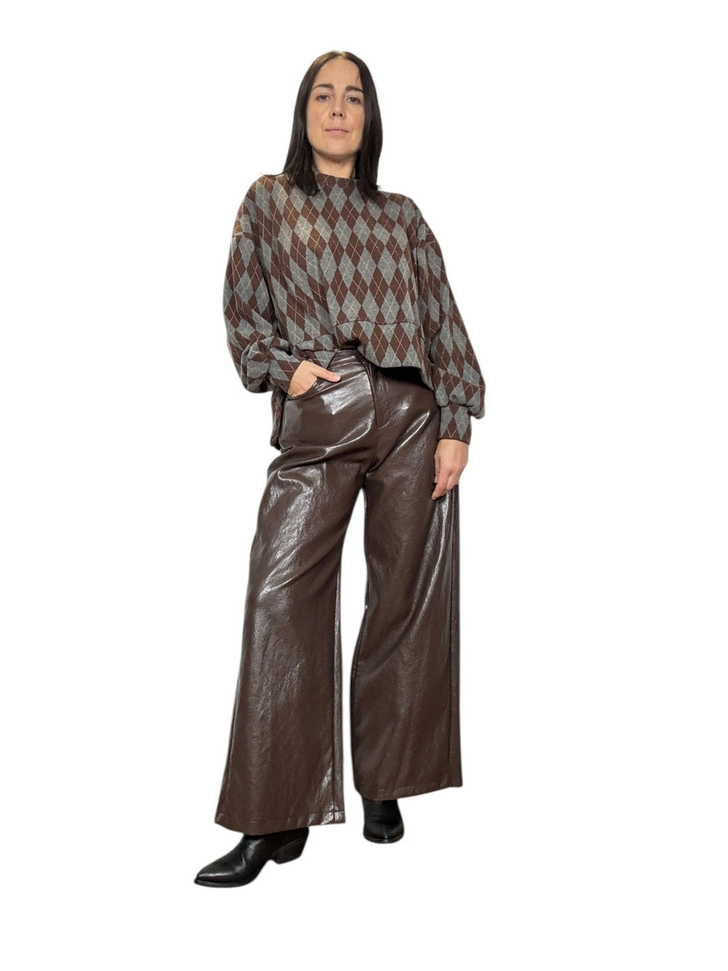 PANTALONE GIUSY IN ECOPELLE TENSIONE IN - XE BLU ABBIGLIAMENTO