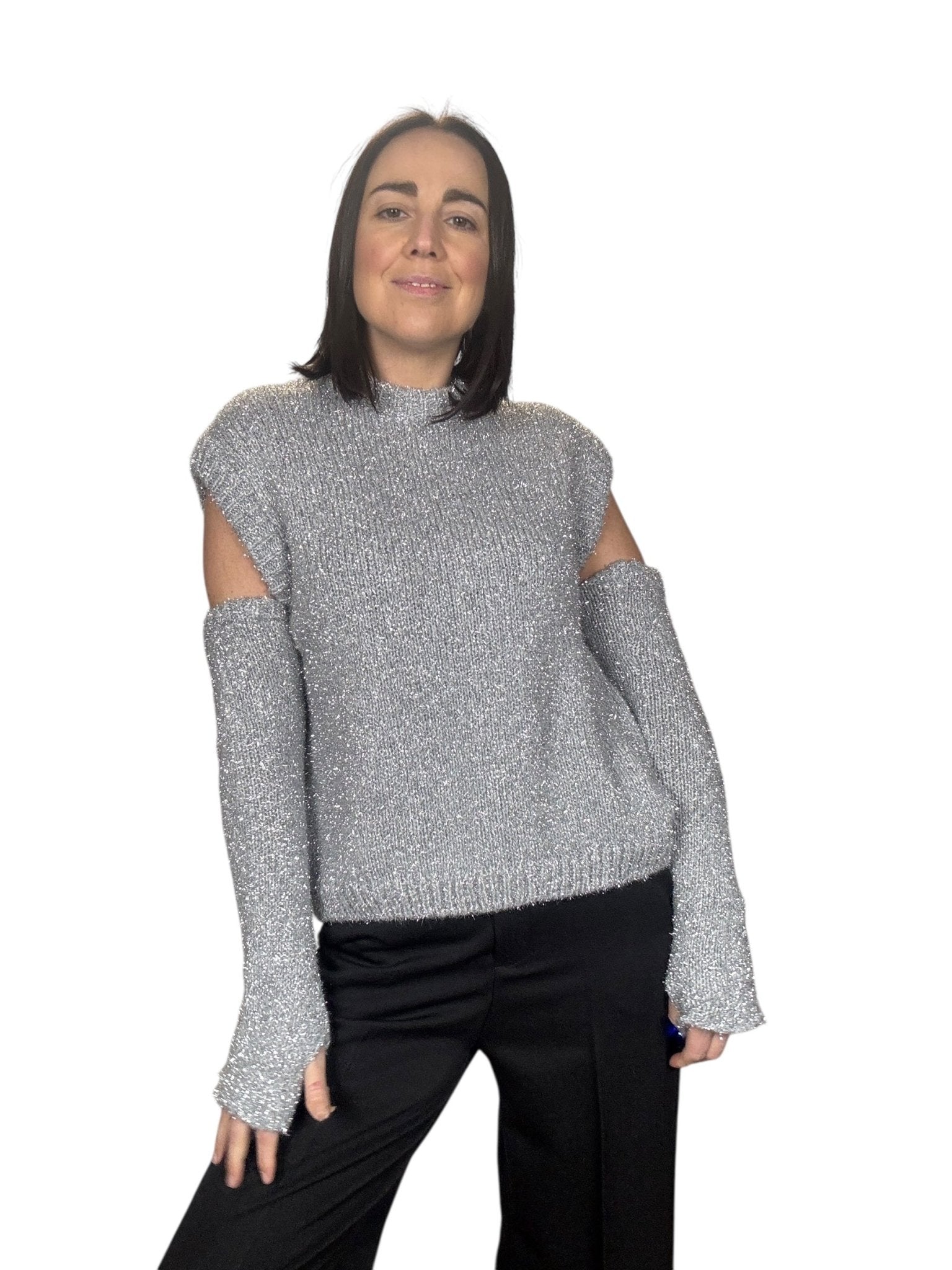 MAGLIA CON MANICOTTI VICOLO - XE BLU ABBIGLIAMENTO