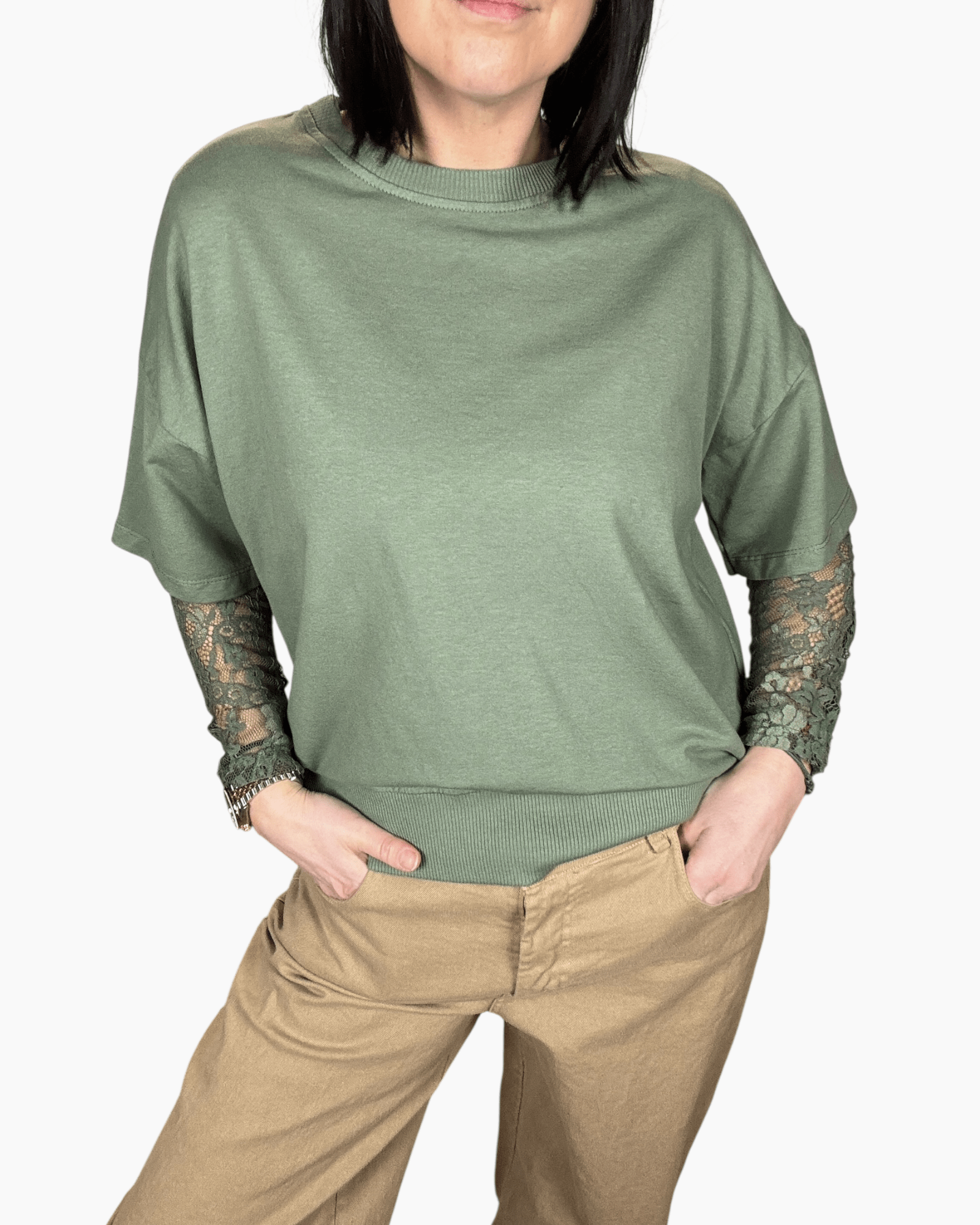 FELPA INSERTO IN PIZZO SUSY MIX - XE BLU ABBIGLIAMENTO