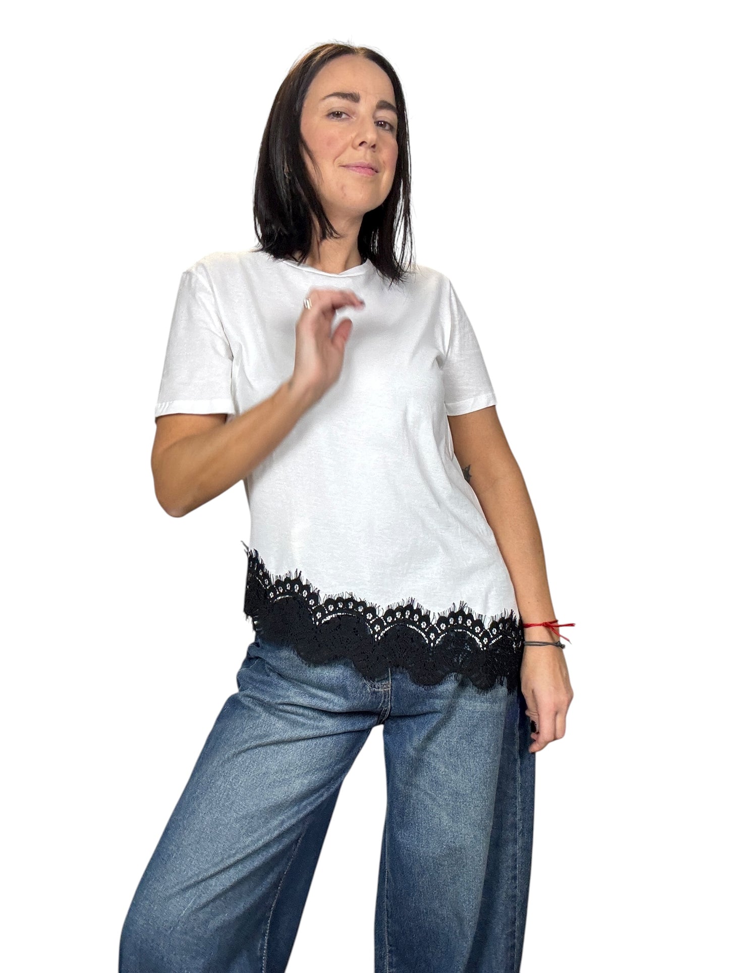 T-SHIRT INSERTO PIZZO TENSIONE IN