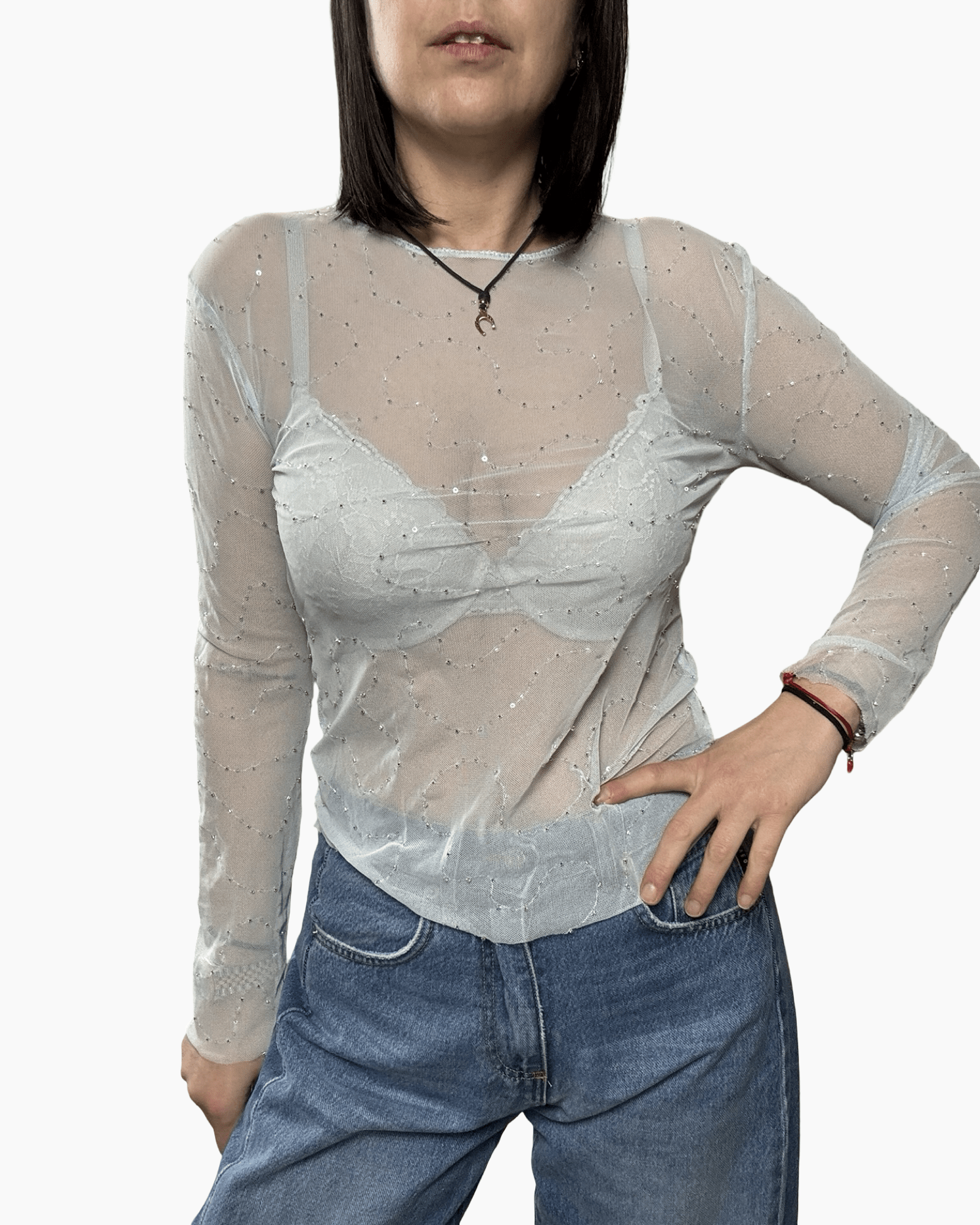 MAGLIETTA IN TULLE CON STRASS SUSY MIX - XE BLU ABBIGLIAMENTO