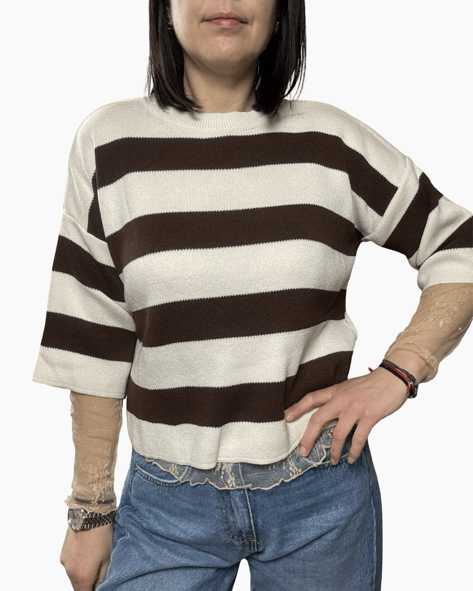 MAGLIA RIGATA A MANICA 3/4 SUSY MIX - XE BLU ABBIGLIAMENTO