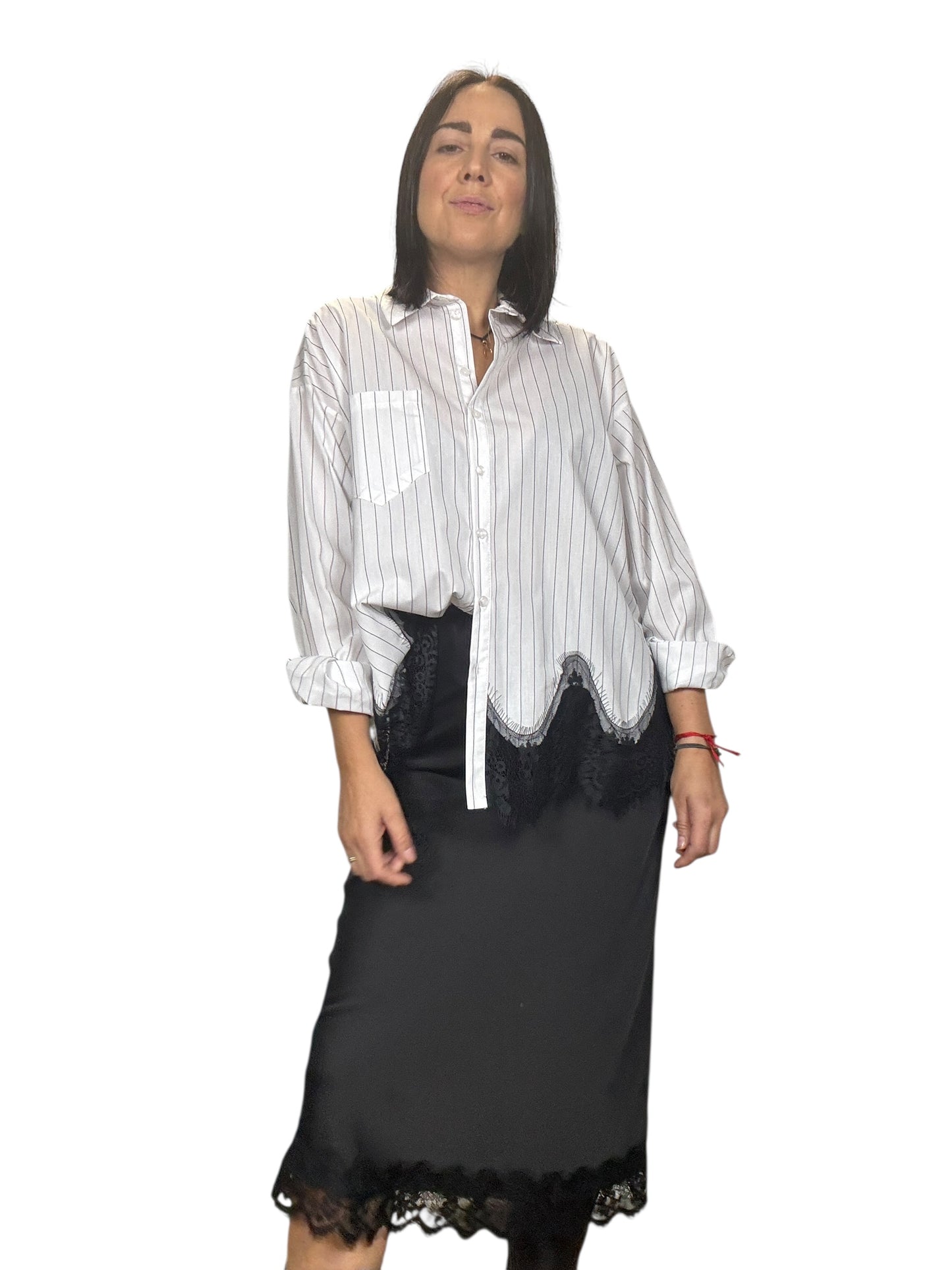CAMICIA IN COTONE CON INSERTO IN PIZZO MOTEL