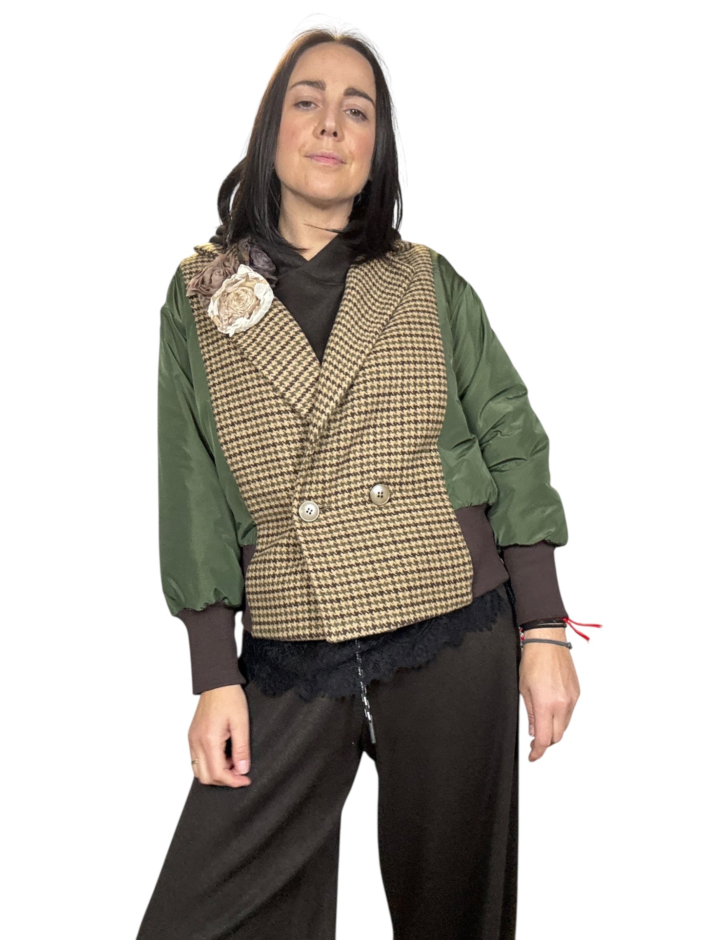 BOMBER VERDE CON INSERTO IN PIEDE POULE SUSY MIX