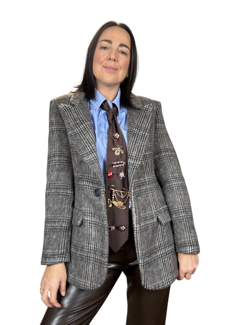 GIACCA IN PANNO CHECK GRIGIO SUSY MIX - XE BLU ABBIGLIAMENTO