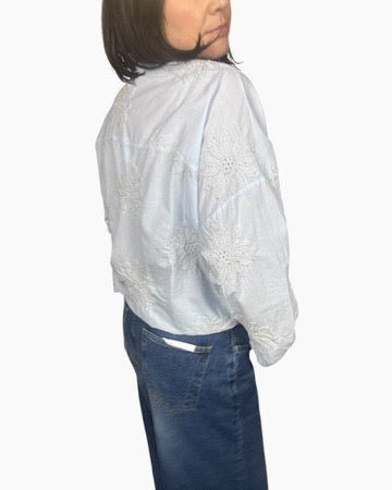 CAMICIA RICAMATA CON MICROPAILLETTES SUSY MIX - XE BLU ABBIGLIAMENTO