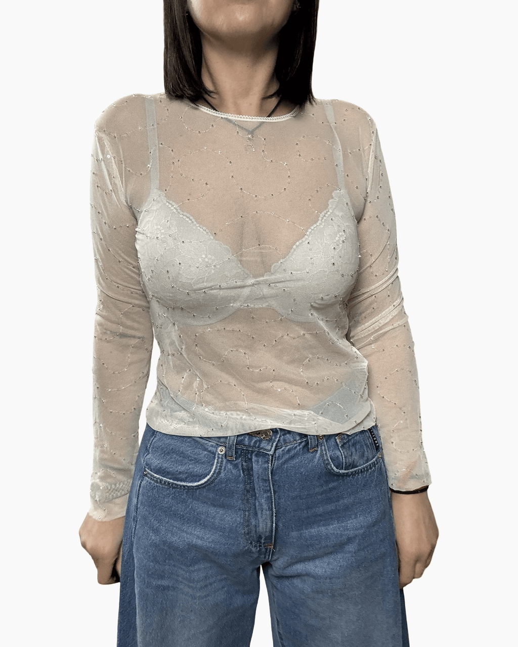 MAGLIETTA IN TULLE CON STRASS SUSY MIX - XE BLU ABBIGLIAMENTO