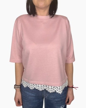 FELPA A MEZZA MANICA CON PIZZO DIXIE - XE BLU ABBIGLIAMENTO