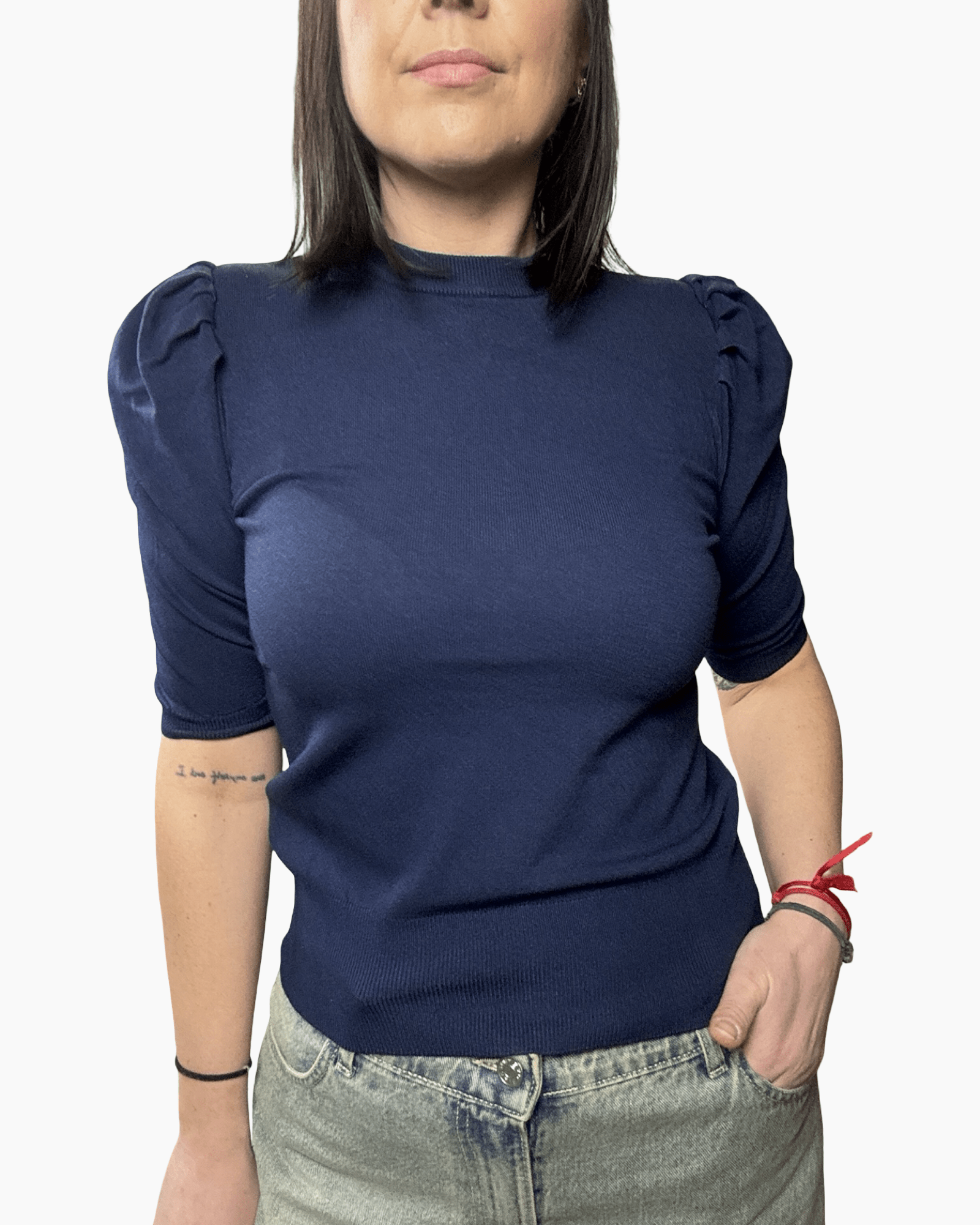 MAGLIA MANICA A SBUFFO HAVEONE - XE BLU ABBIGLIAMENTO