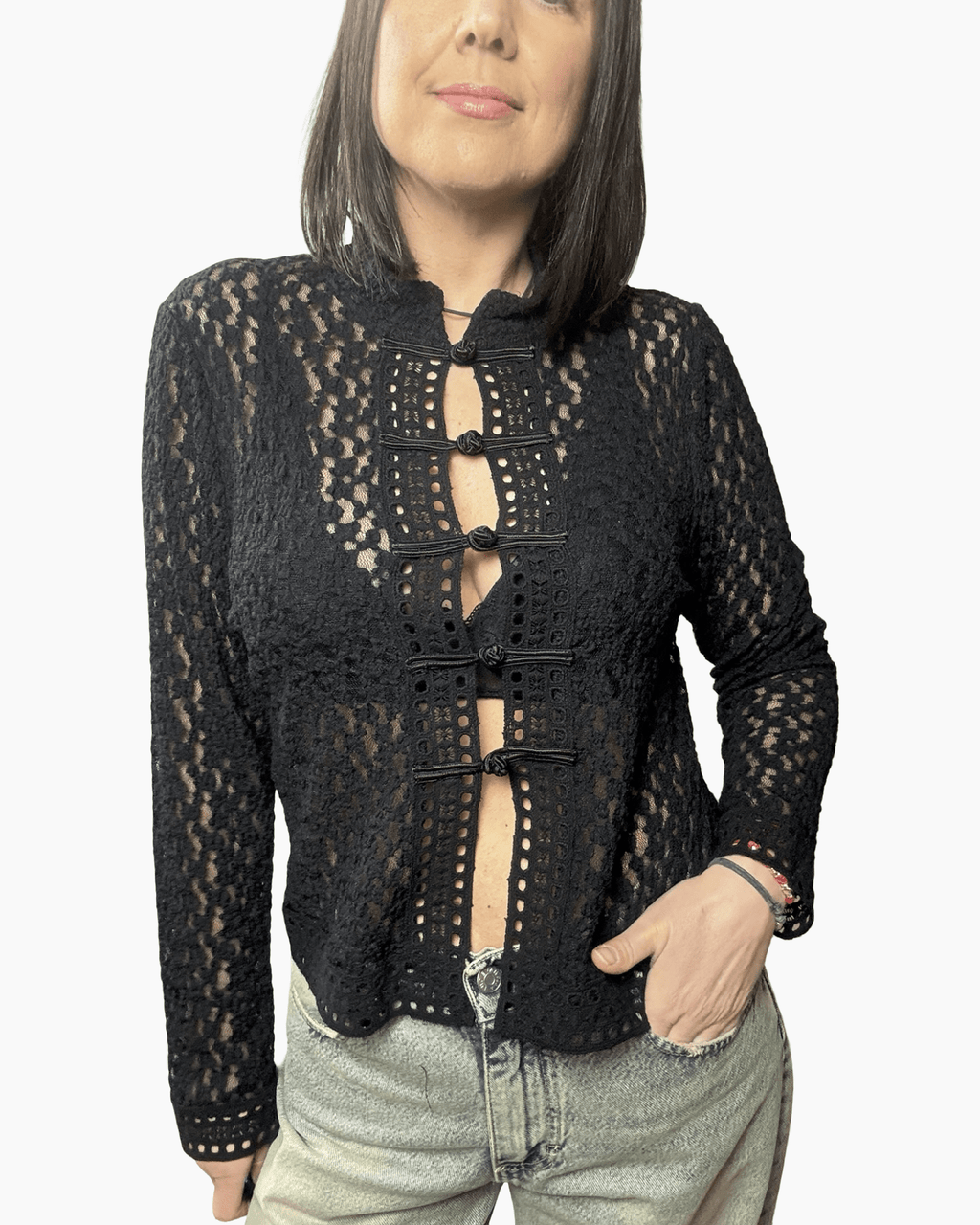 CAMICIA IN PIZZO CON ALAMARI SUSY MIX - XE BLU ABBIGLIAMENTO