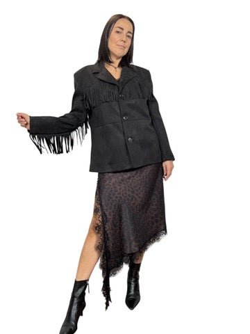 GIACCA ECO - DAINO CON FRANGE SUSY MIX - XE BLU ABBIGLIAMENTO