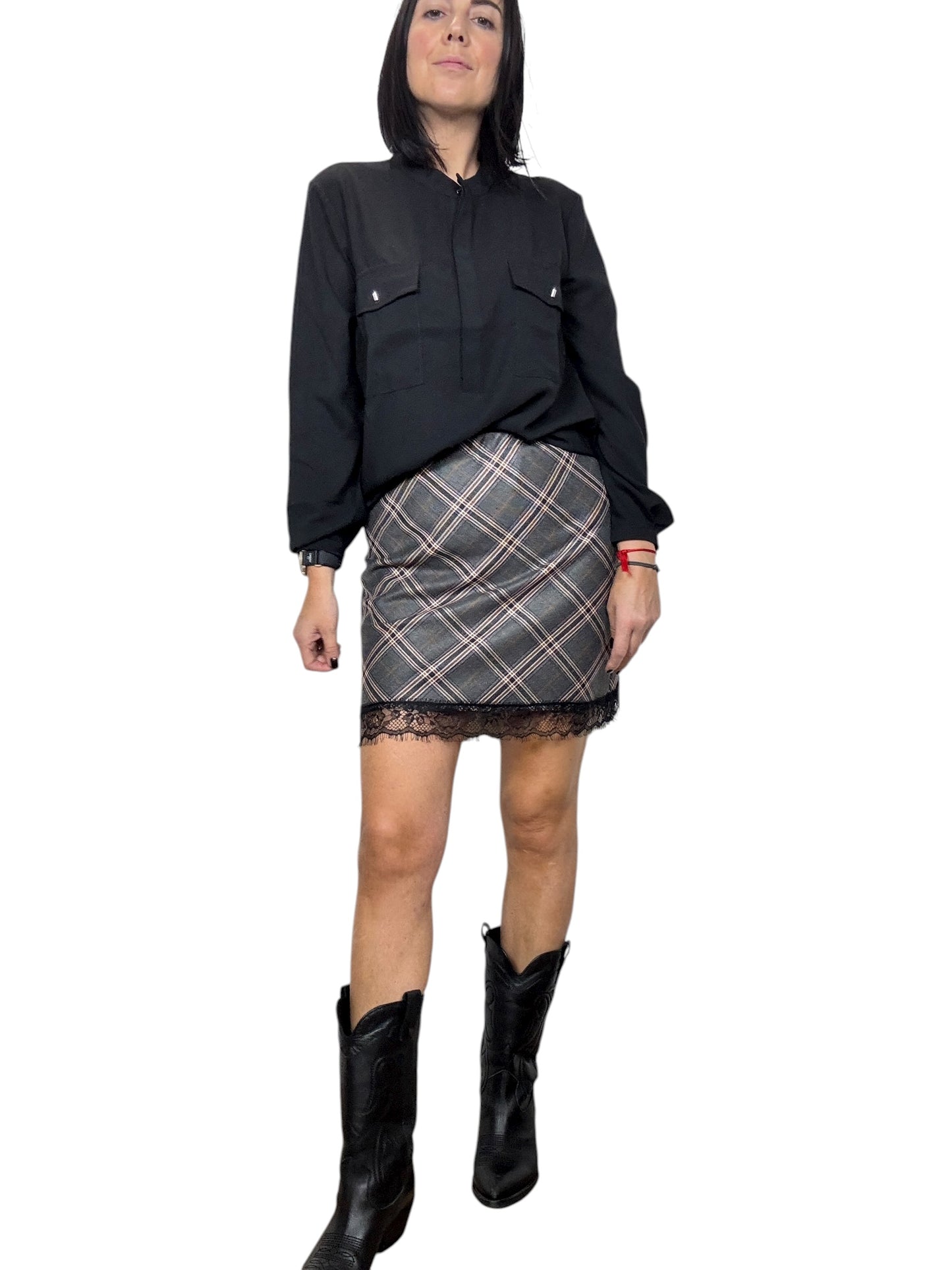 MINIGONNA CHECK CON PIZZO SUSY MIX