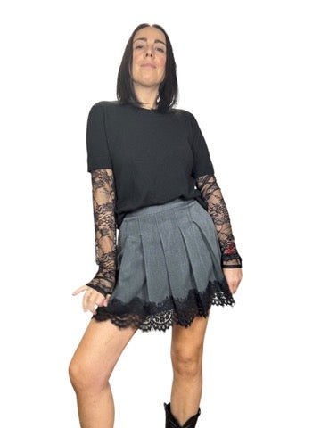 MINIGONNA A PIEGHE CON PIZZO SUSY MIX - XE BLU ABBIGLIAMENTO