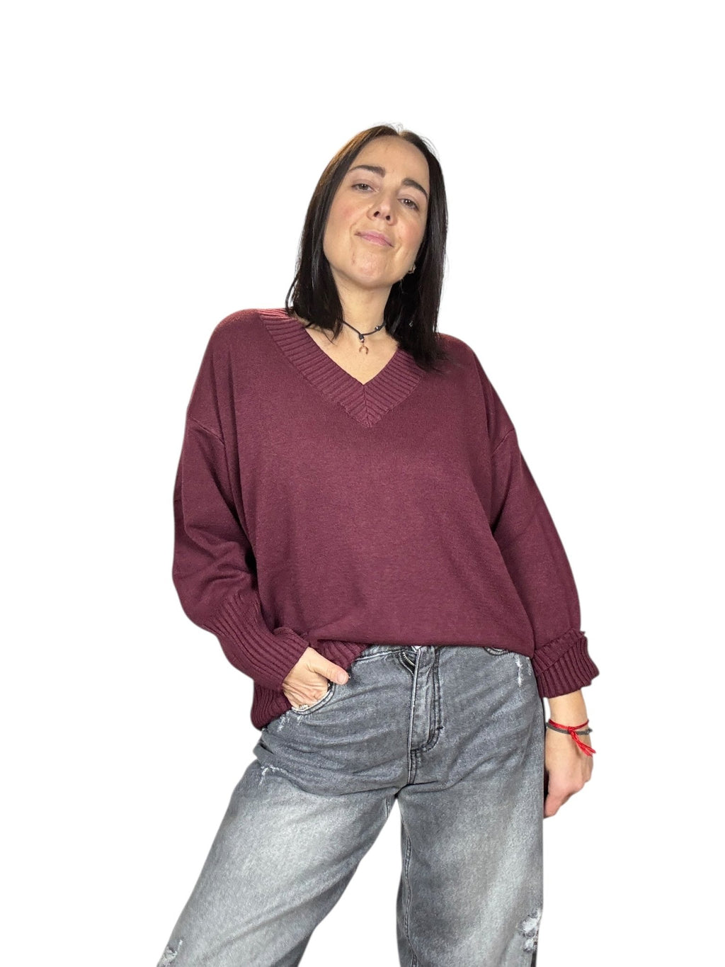 MAGLIA SCOLLO A V SUSY MIX - XE BLU ABBIGLIAMENTO