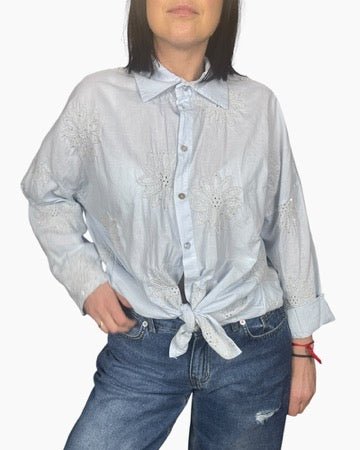 CAMICIA RICAMATA CON MICROPAILLETTES SUSY MIX - XE BLU ABBIGLIAMENTO