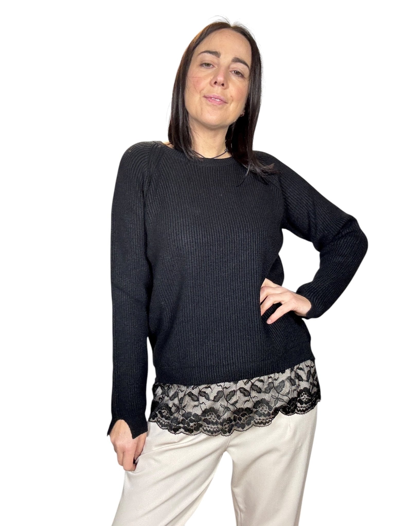 MAGLIA CON INSERTO IN PIZZO SUSY MIX - XE BLU ABBIGLIAMENTO