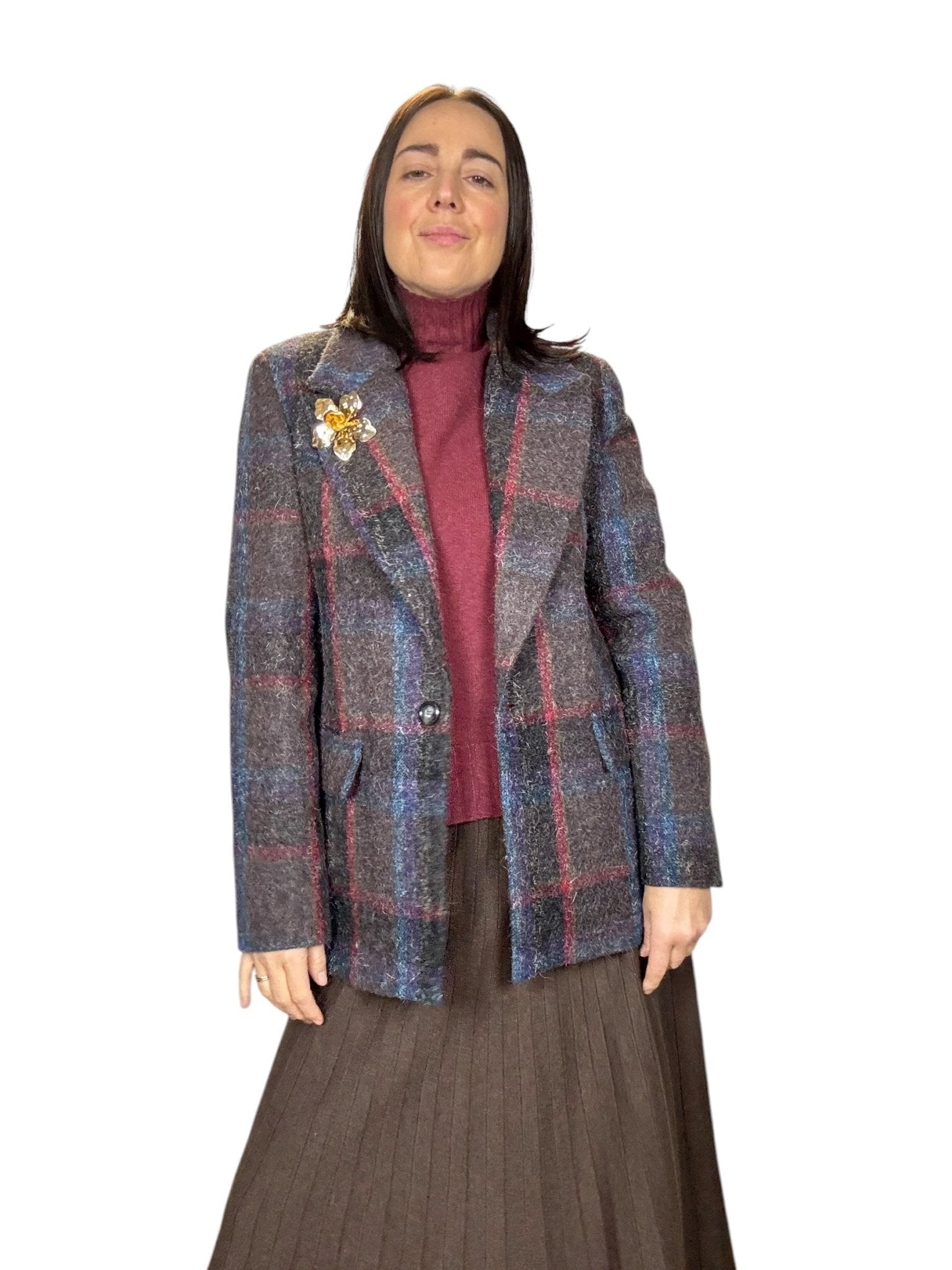 GIACCA - CAPPOTTO IN LANA COTTA CHECK MARRONE - AZZURRO SUSY MIX - XE BLU ABBIGLIAMENTO