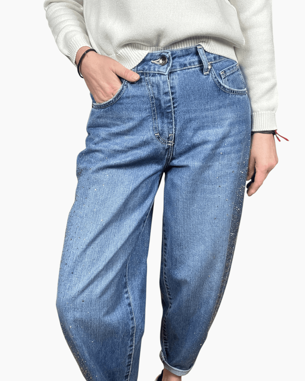 JEANS CARROT CON STRASS SUSY MIX - XE BLU ABBIGLIAMENTO