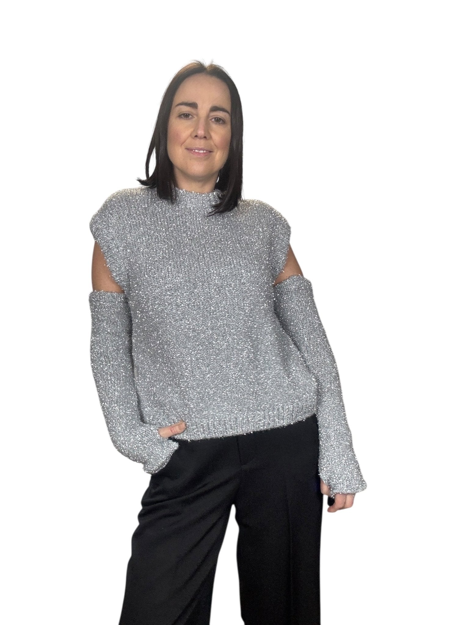 MAGLIA CON MANICOTTI VICOLO - XE BLU ABBIGLIAMENTO