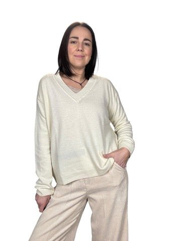 MAGLIA IN PURA LANA SCOLLO A V SUSY MIX - XE BLU ABBIGLIAMENTO