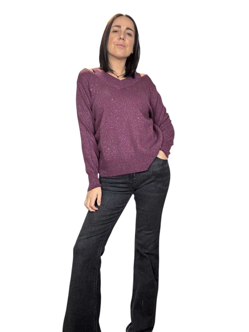 MAGLIA IN LUREX DOPPIO SCOLLO SUSY MIX - XE BLU ABBIGLIAMENTO