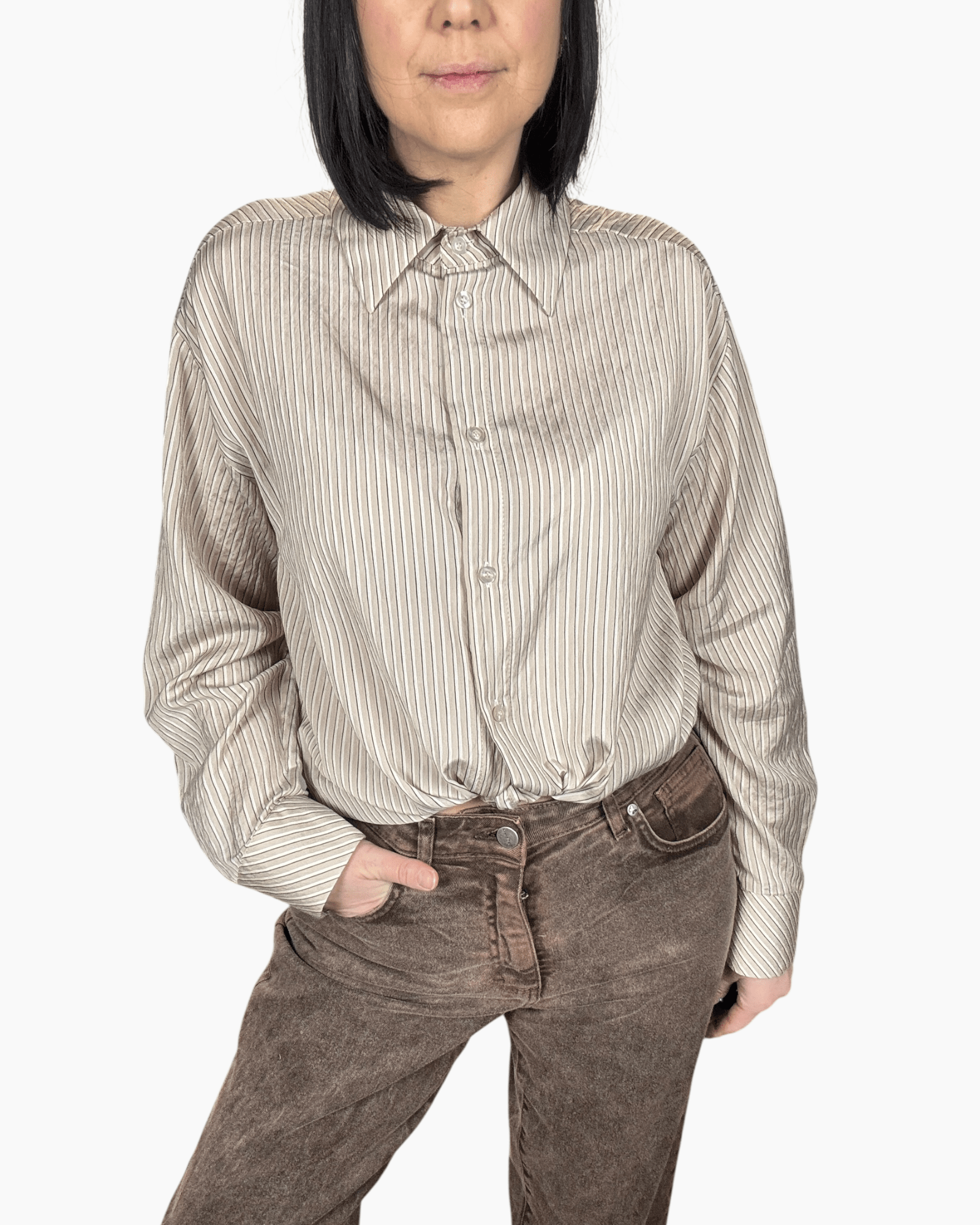 CAMICIA OVER A RIGHE SUSY MIX - XE BLU ABBIGLIAMENTO