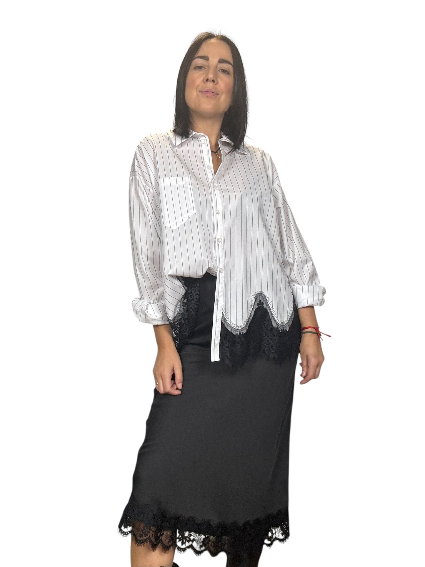 CAMICIA IN COTONE CON INSERTO IN PIZZO MOTEL