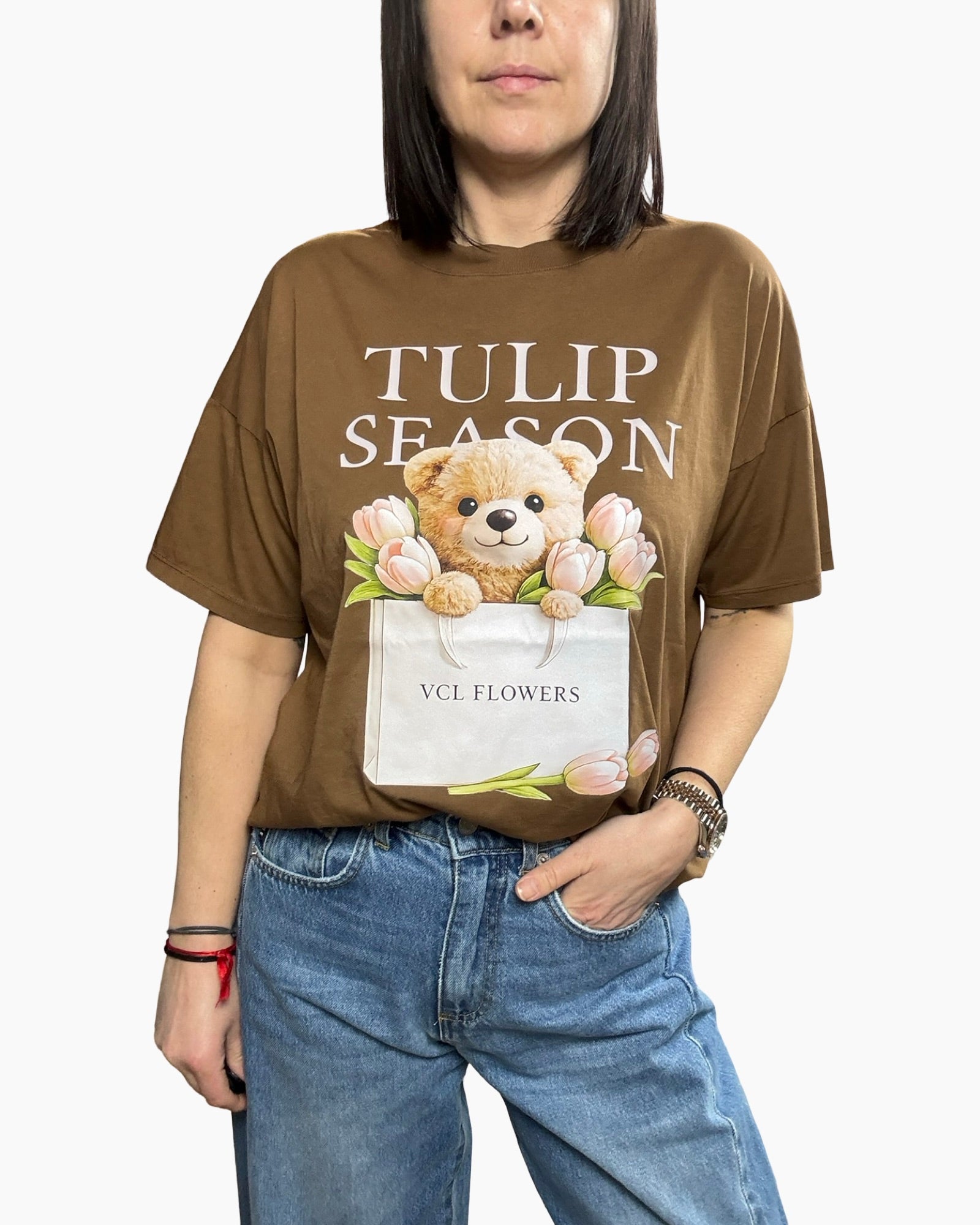 T - SHIRT ORSO CON TULIPANO VICOLO - XE BLU ABBIGLIAMENTO
