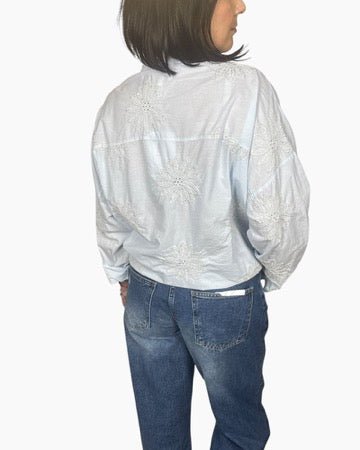 CAMICIA RICAMATA CON MICROPAILLETTES SUSY MIX - XE BLU ABBIGLIAMENTO