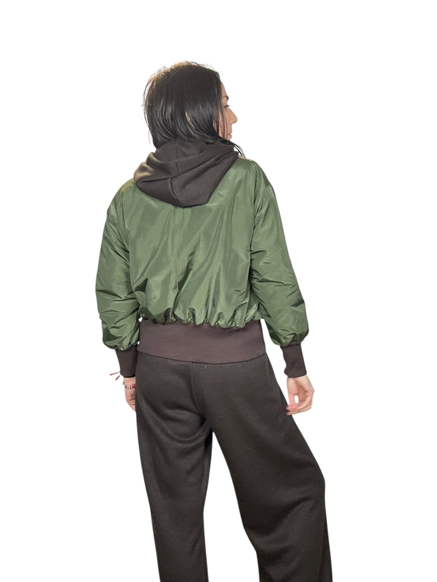 BOMBER VERDE CON INSERTO IN PIEDE POULE SUSY MIX