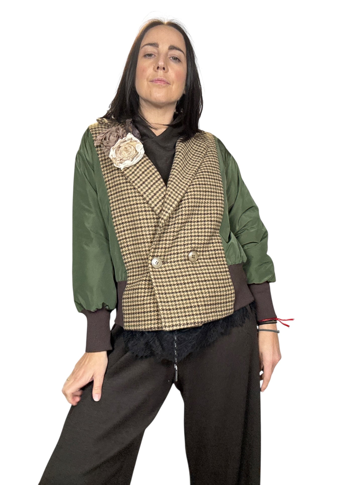 BOMBER VERDE CON INSERTO IN PIEDE POULE SUSY MIX